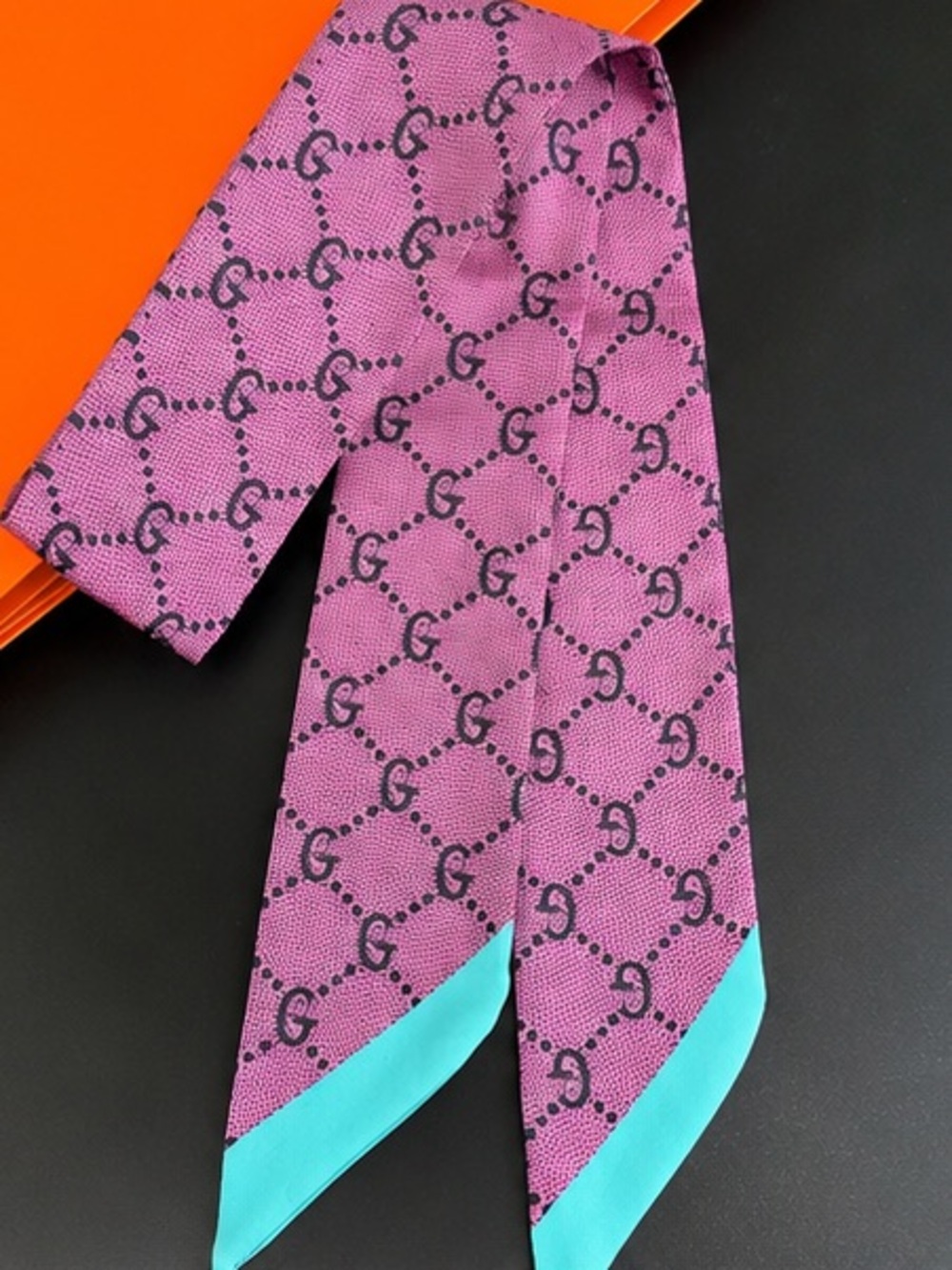 Designer Inspired Logo Print Twilly Scarf